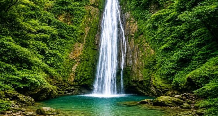Beautiful view of Tiger Falls Chakrata surrounded by lush green forest