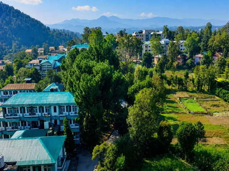 Beautiful view of Kangra Himachal valley with mountains and greenery