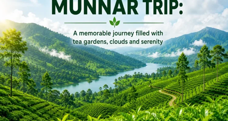 Beautiful tea gardens and cloudy hills during a peaceful Munnar trip
