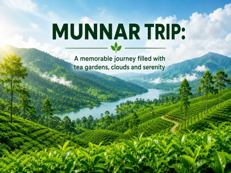 Beautiful tea gardens and cloudy hills during a peaceful Munnar trip